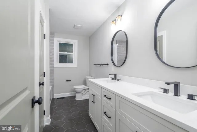 a bathroom with a toilet a sink and a mirror