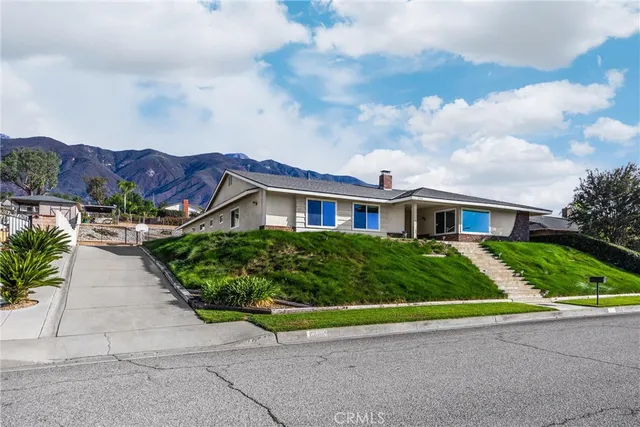 a front view of house with yard and green space