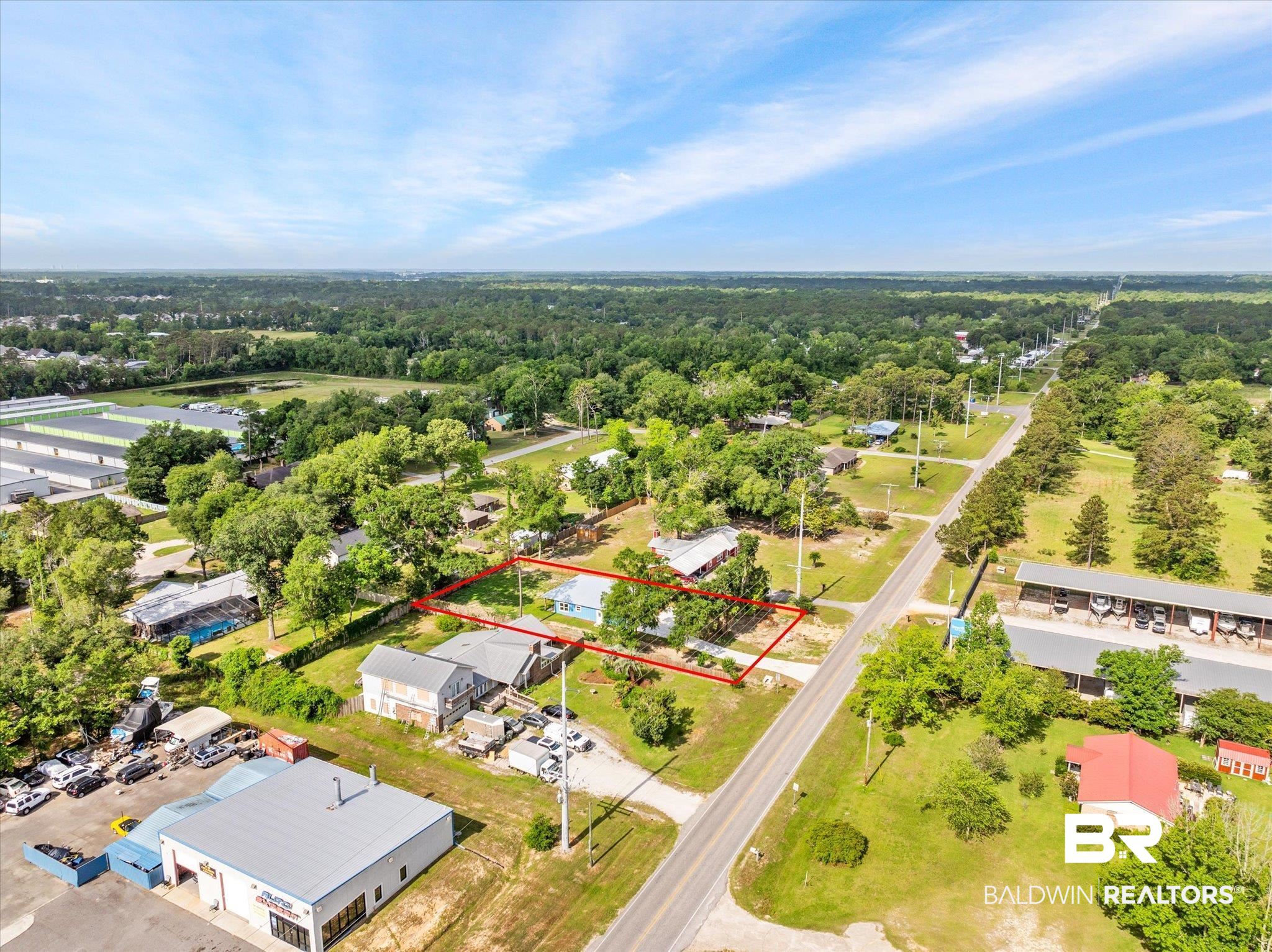 19878 Keller Road Foley, AL 36535 - Photo 31 of 35 Aerial view of property and surrounding area featuring property parcel outlined