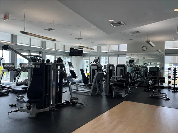 a view of a room with gym equipment