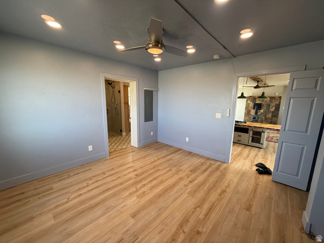 14183 High Mesa Loop Duchesne, UT 84021 - Photo 50 of 56 Unfurnished bedroom featuring light wood-type flooring, recessed lighting, and ceiling fan