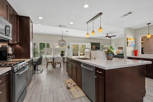 a kitchen with lots of counter top space