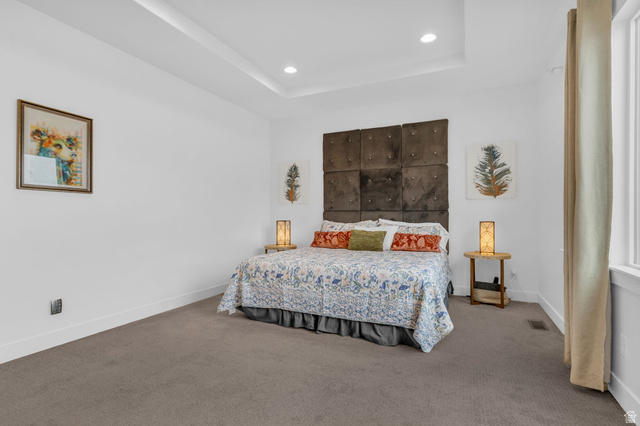 2454 West Jackson Street Mapleton, UT 84664 - Photo 21 of 63 Bedroom with carpet floors, recessed lighting, and a raised ceiling