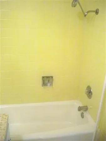 a bathroom with a bathtub