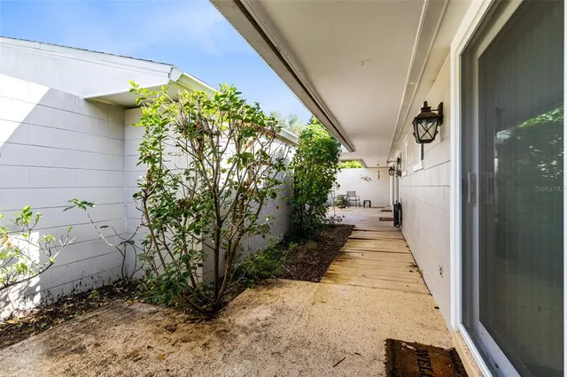 a view of a pathway along with potted plants
