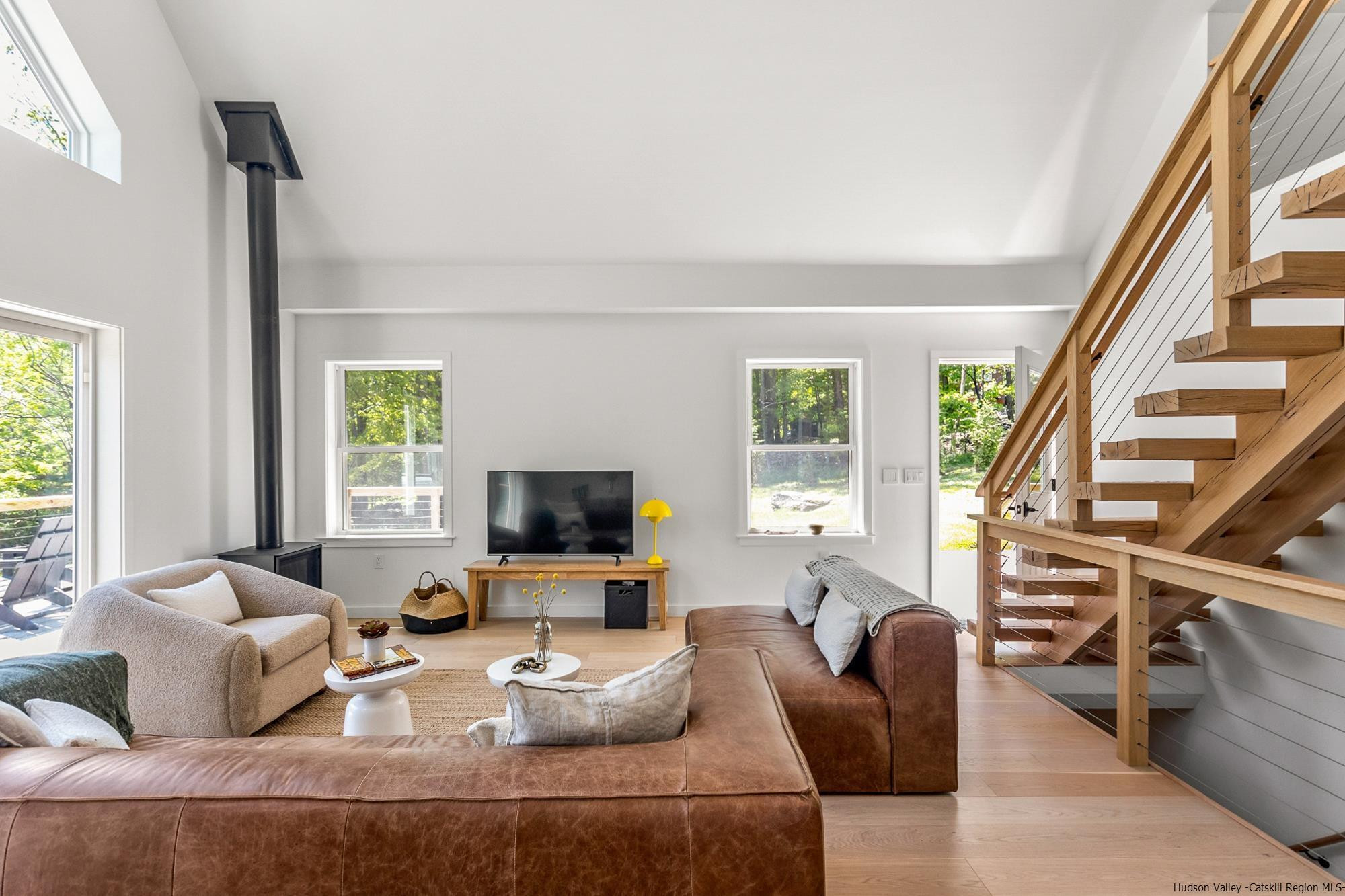 17 Freeman Avery Road Olivebridge, NY 12461 - Photo 13 of 32 a living room with furniture a flat screen tv and a large window