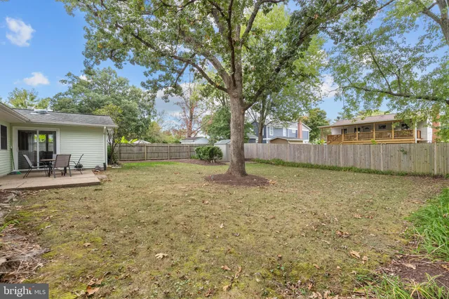 a view of a house with backyard and a tree