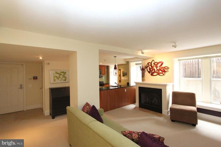 1750 16th Street Northwest, Unit 4 Washington, DC 20009 - Photo 4 of 20 a living room with furniture a fireplace and a open kitchen view