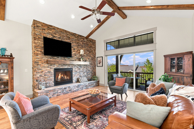 5207 North Oldgate Road Heber City, UT 84032 - Photo 6 of 58 Vaulted ceiling with exposed wood beams and recessed lighting