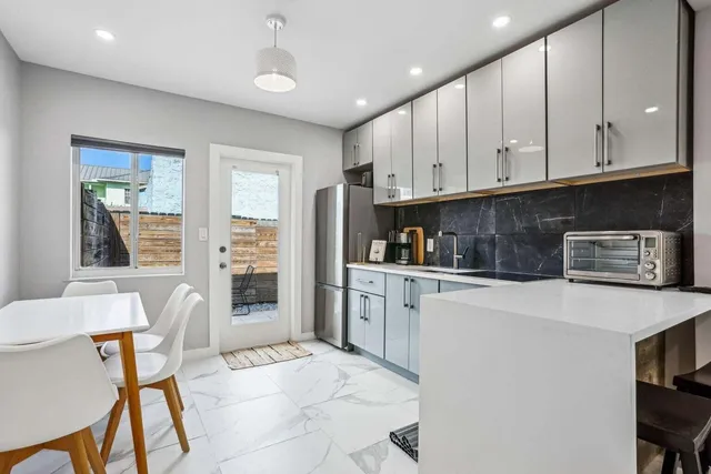 a kitchen with stainless steel appliances white cabinets and a sink
