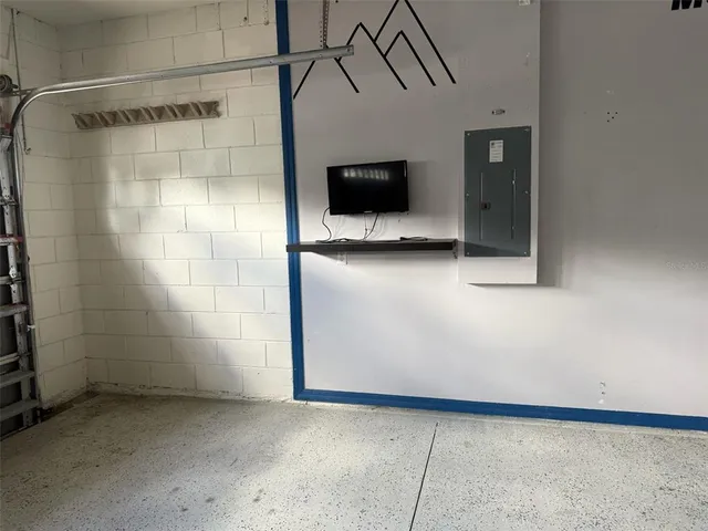 a view of a garage with furniture