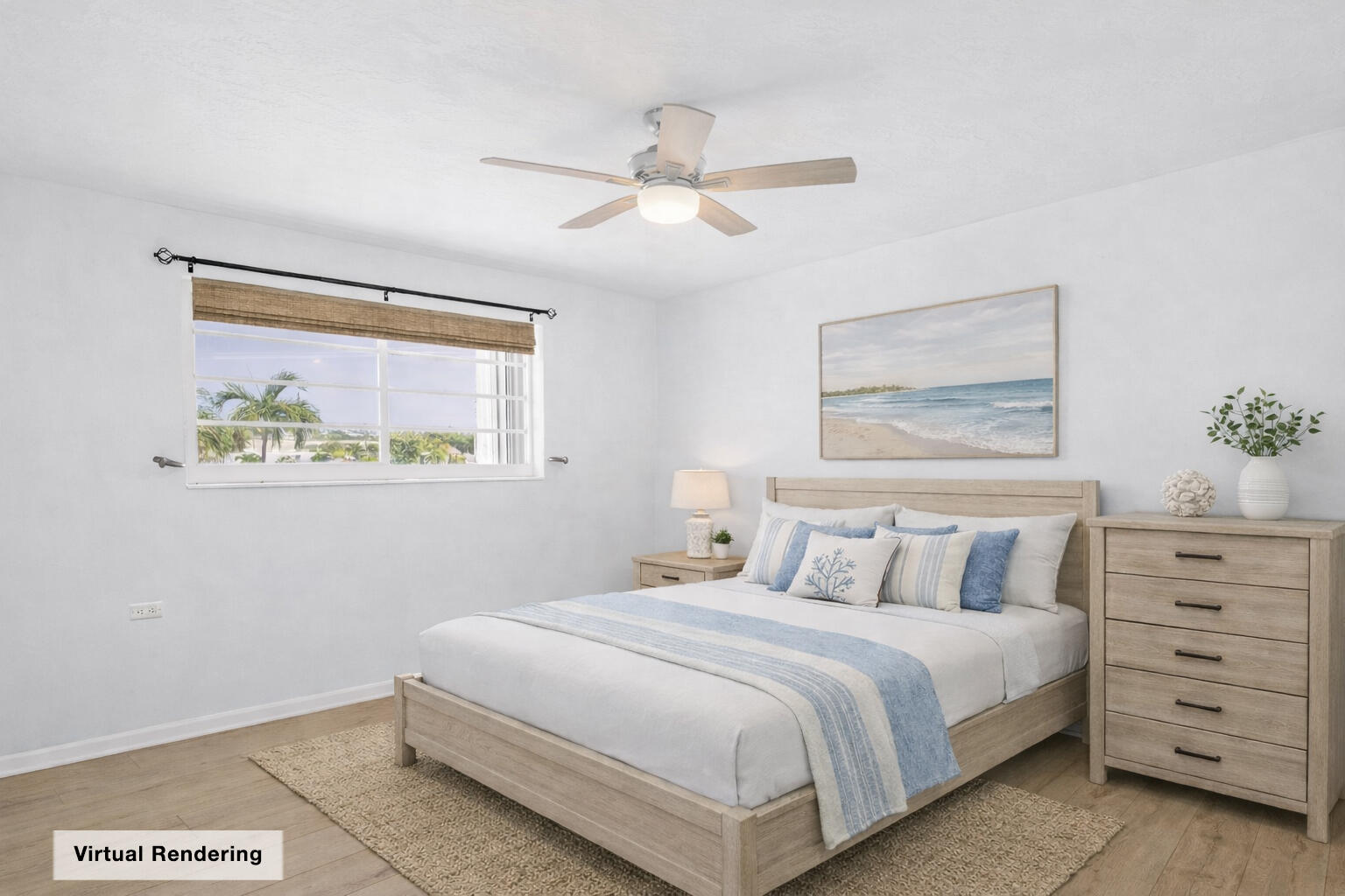 5301 Ocean Terrace, Unit 6 Marathon, FL 33050 - Photo 33 of 38 a bedroom with a bed and a painting on the wall