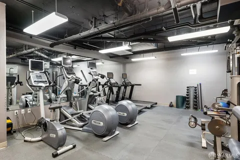 a view of a room with gym equipment