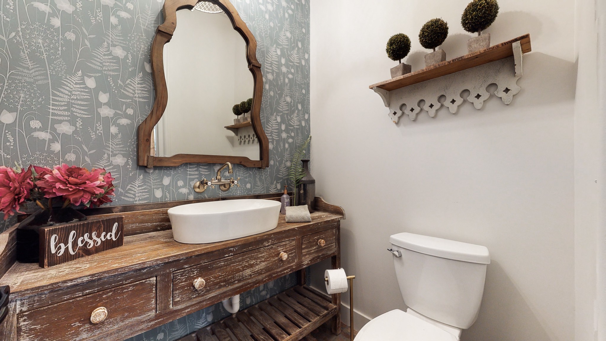 5530 Baker Road Murfreesboro, TN 37129 - Photo 16 of 49 Guests will enjoy the whimsical feeling in the half bath. The location in the home is great for privacy and accessibility.