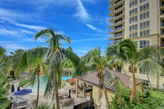 a view of a palm plant in front of a building