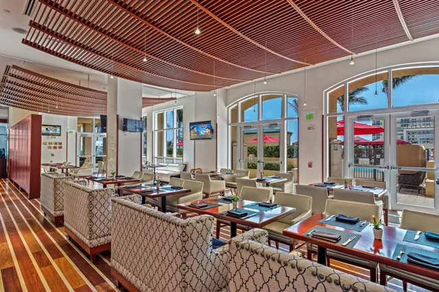 a outdoor space with lots of tables and chairs