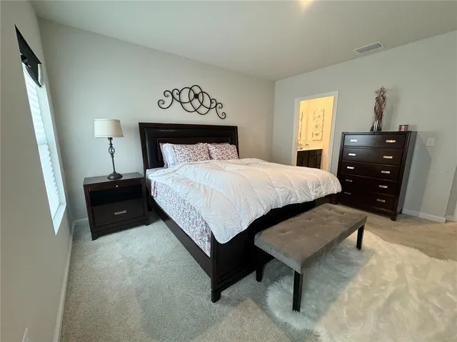 a bedroom with a bed and a closet
