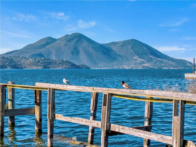 a view of a lake with a mountain