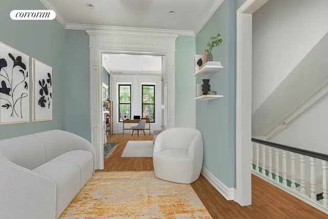 a bedroom with a bed and a fireplace