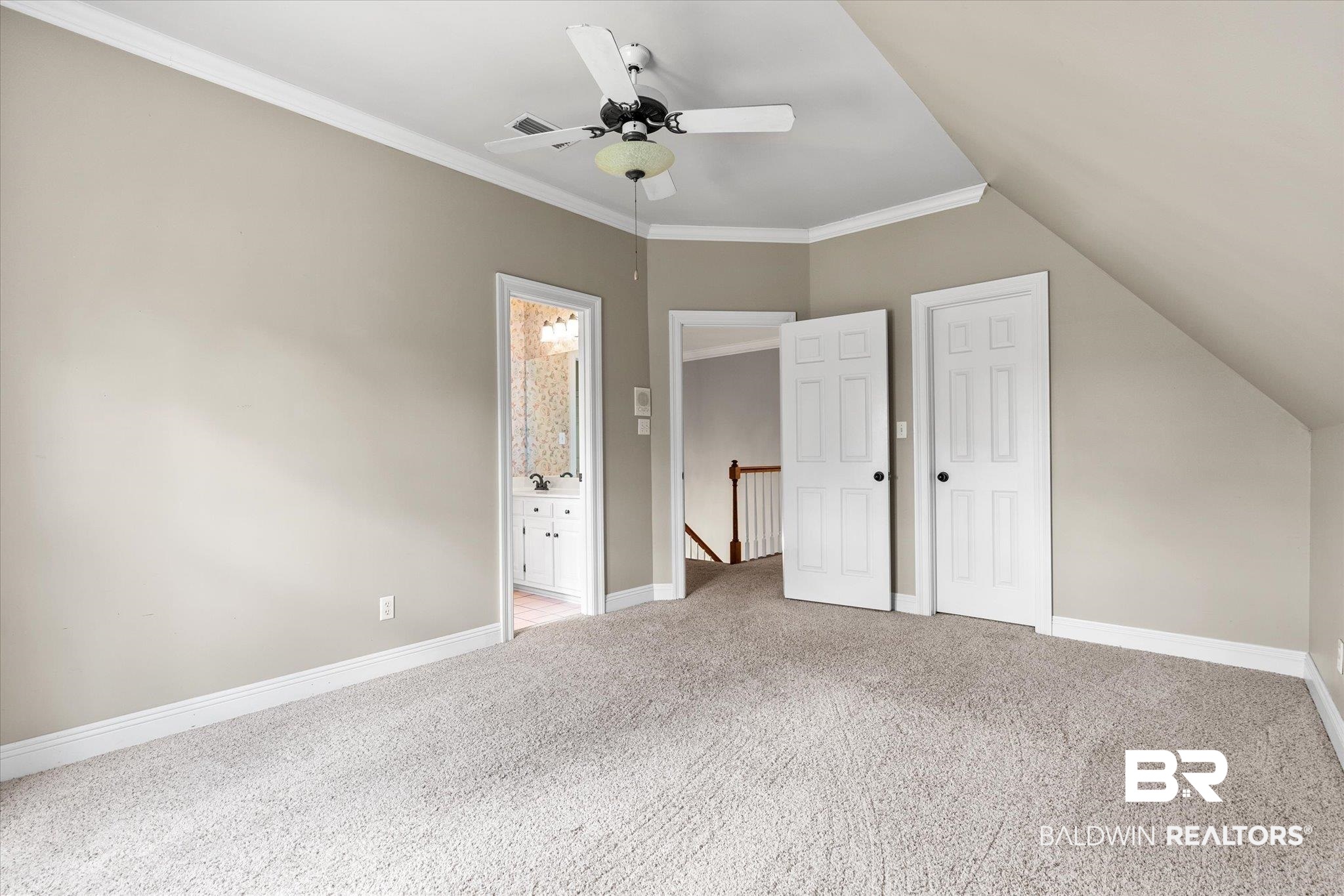 5231 Dawes Road Grand Bay, AL 36541 - Photo 22 of 49 Additional living space featuring ceiling fan, lofted ceiling, and carpet