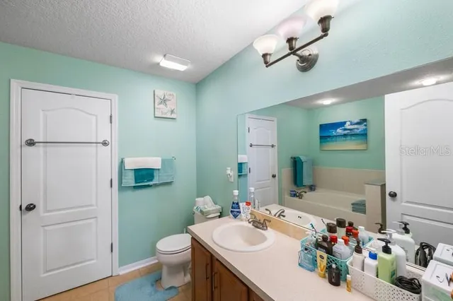 a bathroom with a sink vanity mirror and toilet