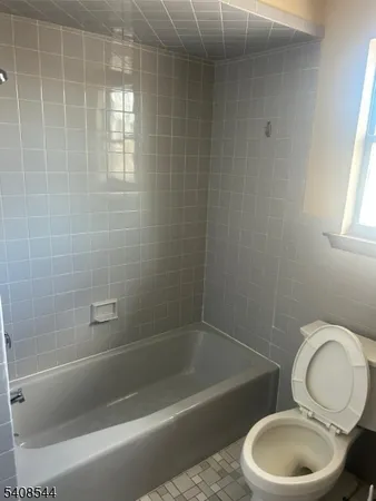 a bath room with a toilet and a bath tub