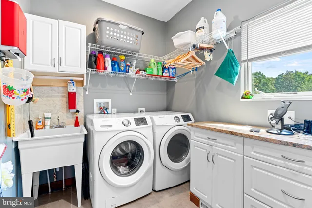 a view of a garage with storage