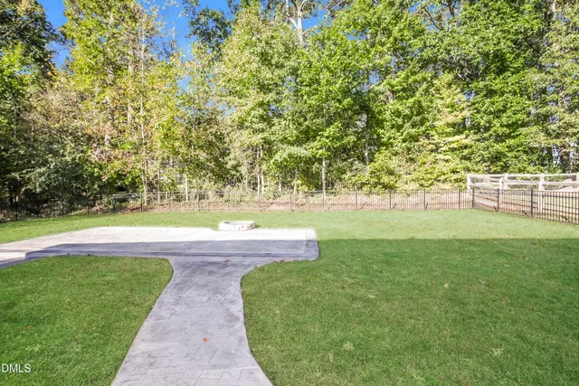 a view of a park with large trees