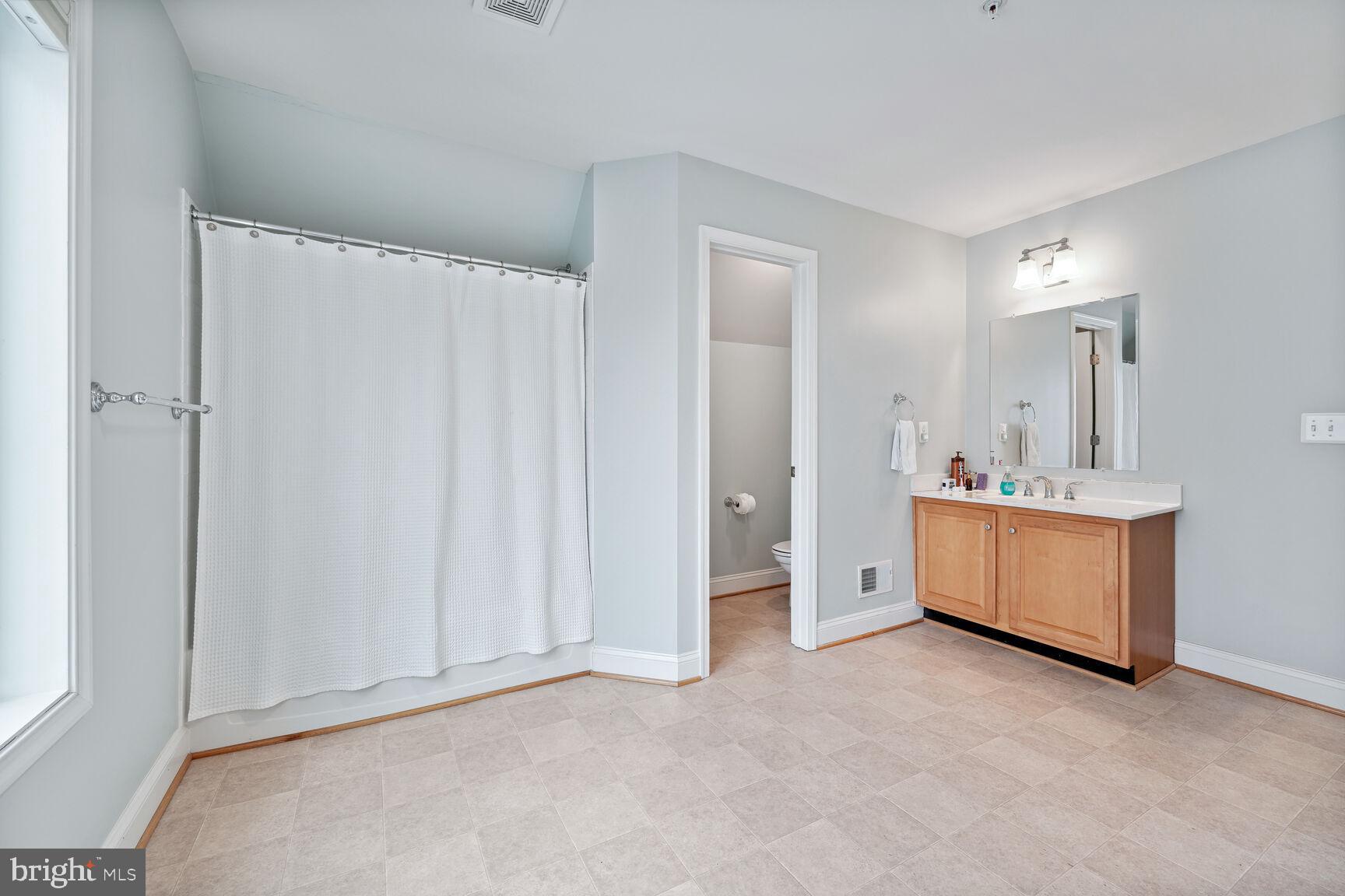 1907 Kermit Road Silver Spring, MD 20910 - Photo 17 of 20 a bathroom with a double vanity sink a mirror and a shower