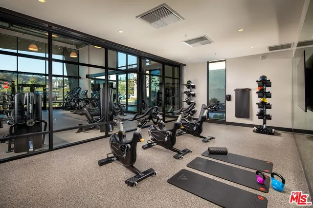 a view of a room with gym equipment