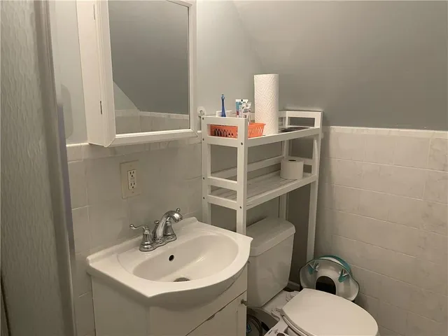 a view of a balcony with a slide