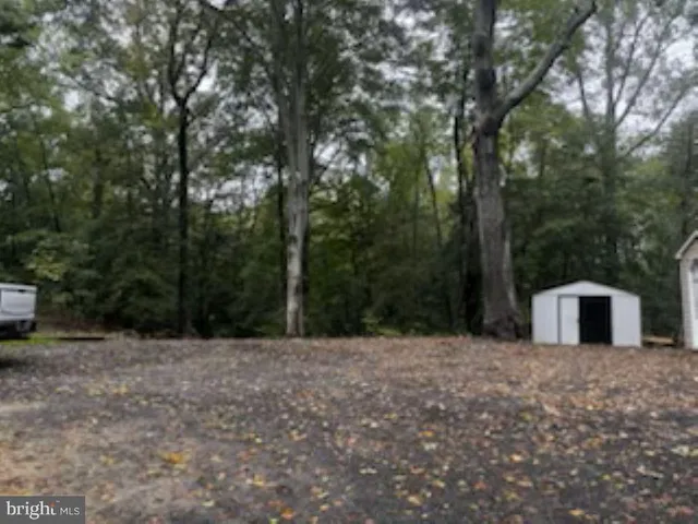 a view of a field with trees in the background