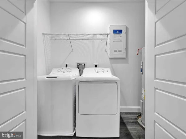 a view of a room with racks on the wall