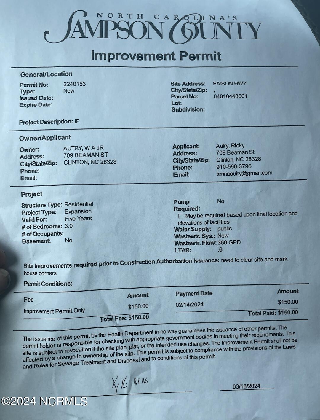 0 Faison Highway Faison, NC 28341 - Photo 14 of 14 Septic Permit