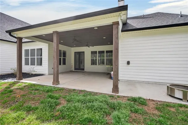 a view of a backyard with mountain view