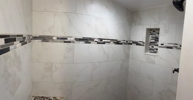 a close view of a shower in a bathroom