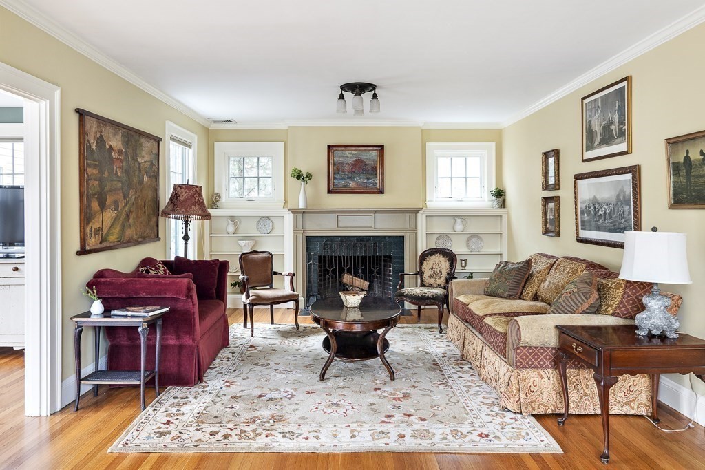 39 Somerset Road Brookline, MA 02445 - Photo 10 of 41 a living room with furniture and a fireplace