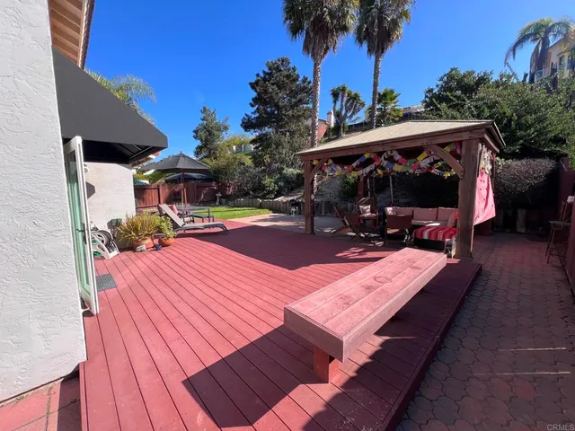 an outdoor space with seating