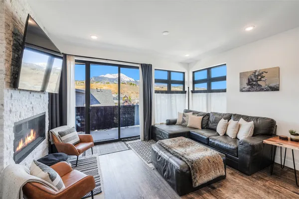 a living room with furniture or couch and a fireplace