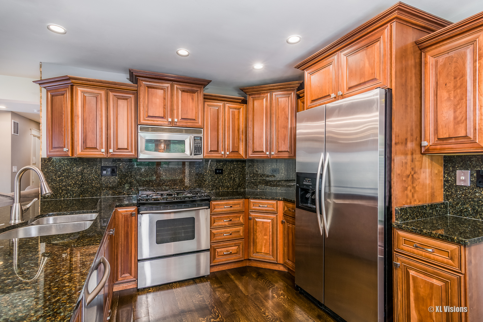 1360 Beacon Lane Bartlett, IL 60103 - Photo 8 of 26 a kitchen with stainless steel appliances granite countertop a refrigerator a stove and a sink with wooden floor