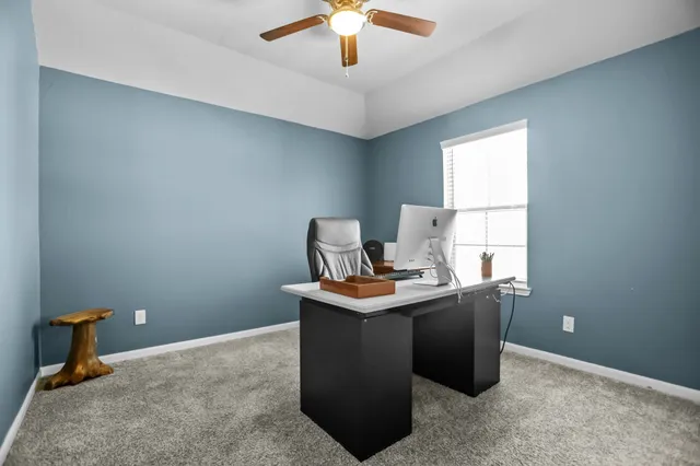 a room with table and window