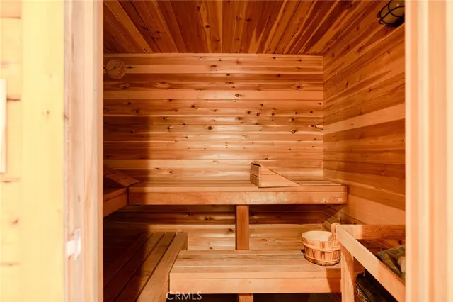 a view of a balcony with wooden floor