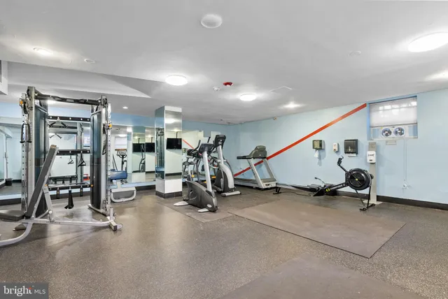 a view of a room with gym equipment