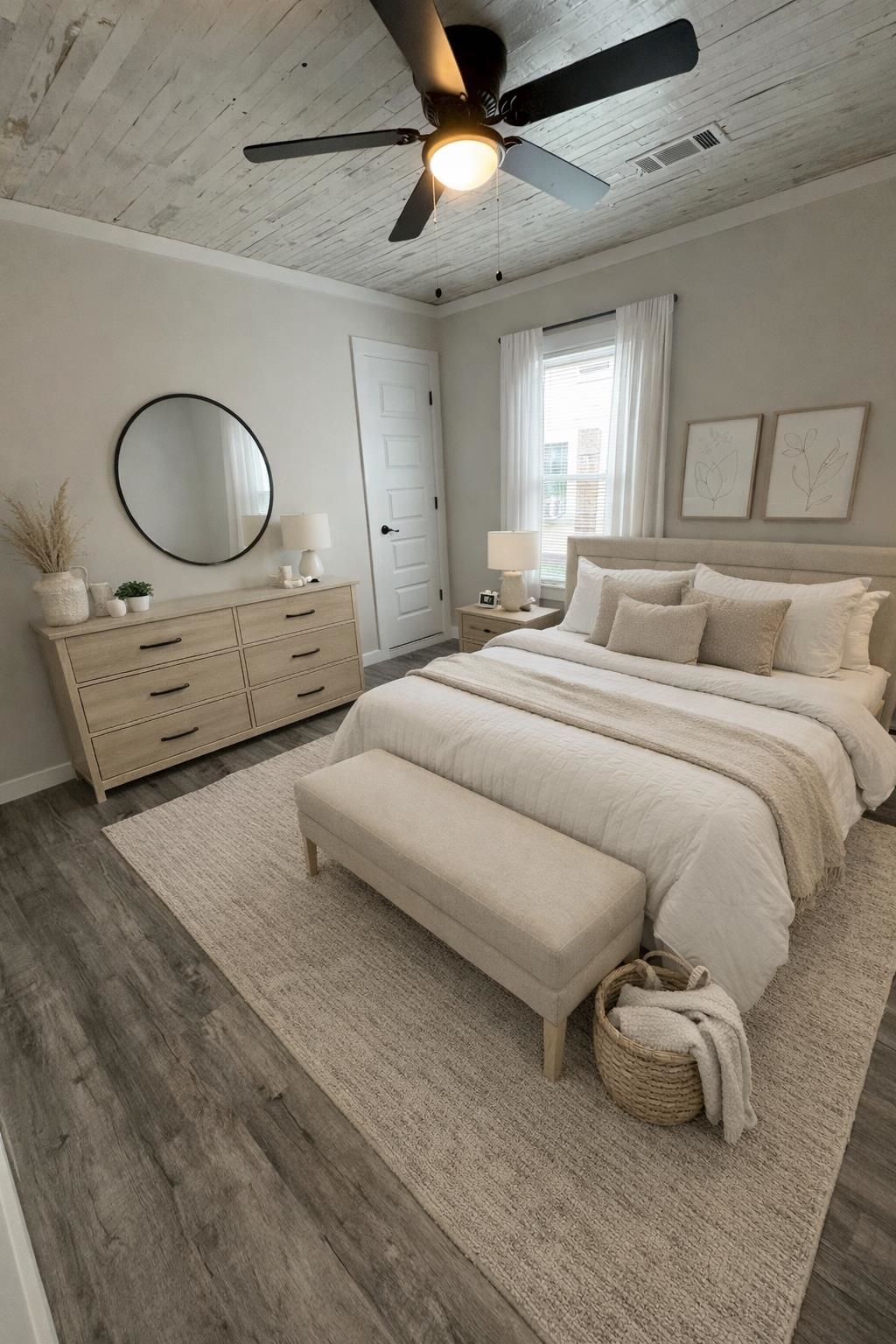 311 East Ripley Avenue Covington, TN 38019 - Photo 37 of 37 Virtually Staged Primary Bedroom featuring crown molding, dark wood-type flooring, ceiling fan, and wooden ceiling