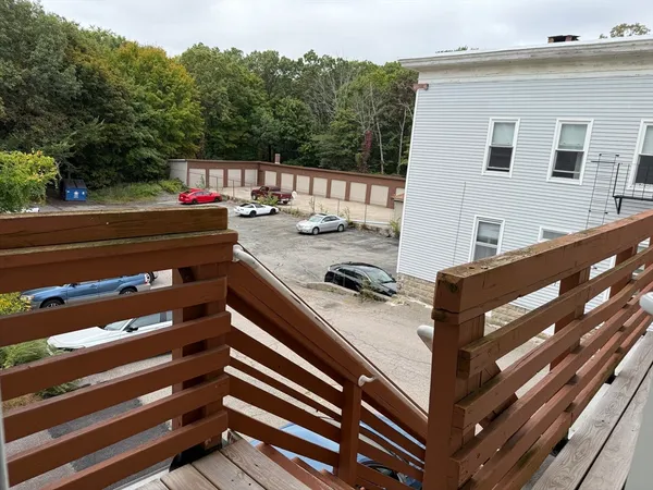 a view of a wooden bench on the roof