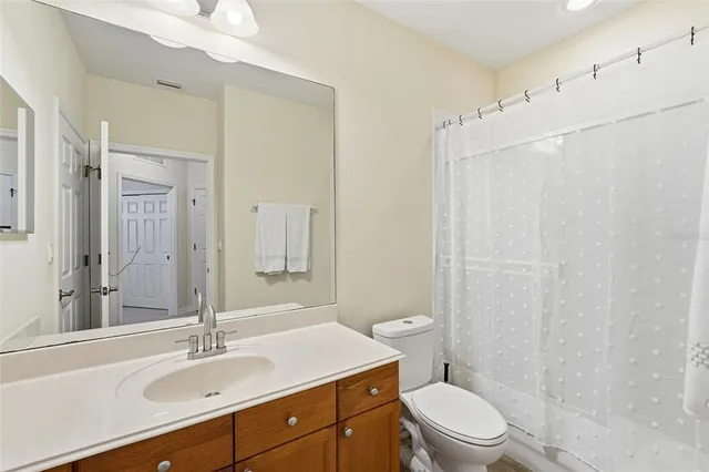 a bathroom with a sink a toilet a mirror and shower