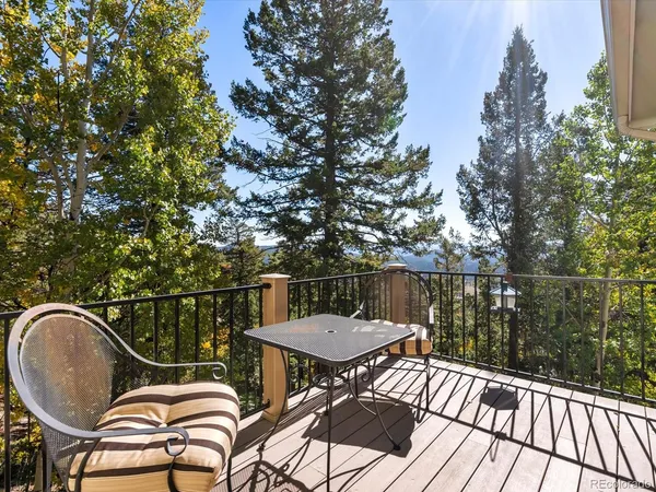 a view of a chairs and table in patio