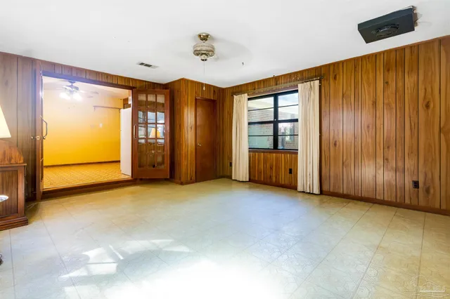 a view of a room with shelves