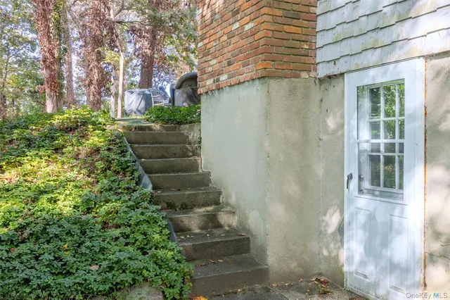 a view of a pathway of a house with flower plants