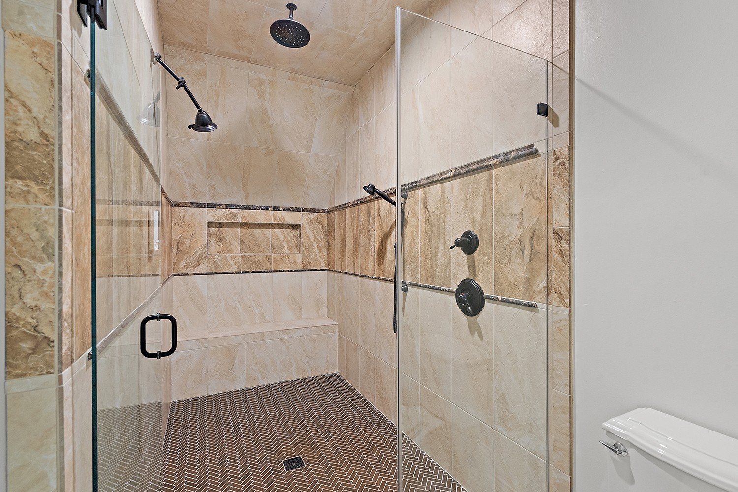 6231 Bresslyn Road Nashville, TN 37205 - Photo 38 of 59 Huge tile shower w/built-in bench + multiple shower heads
